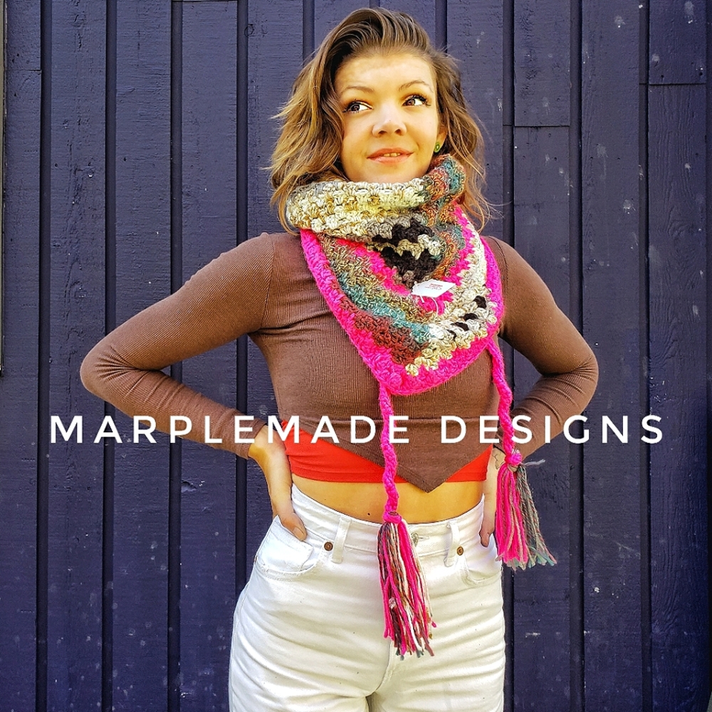 NWT* Handmade wrap scarf💜 MarpleMade Designs,  the Mix Up, barbie pink, cream